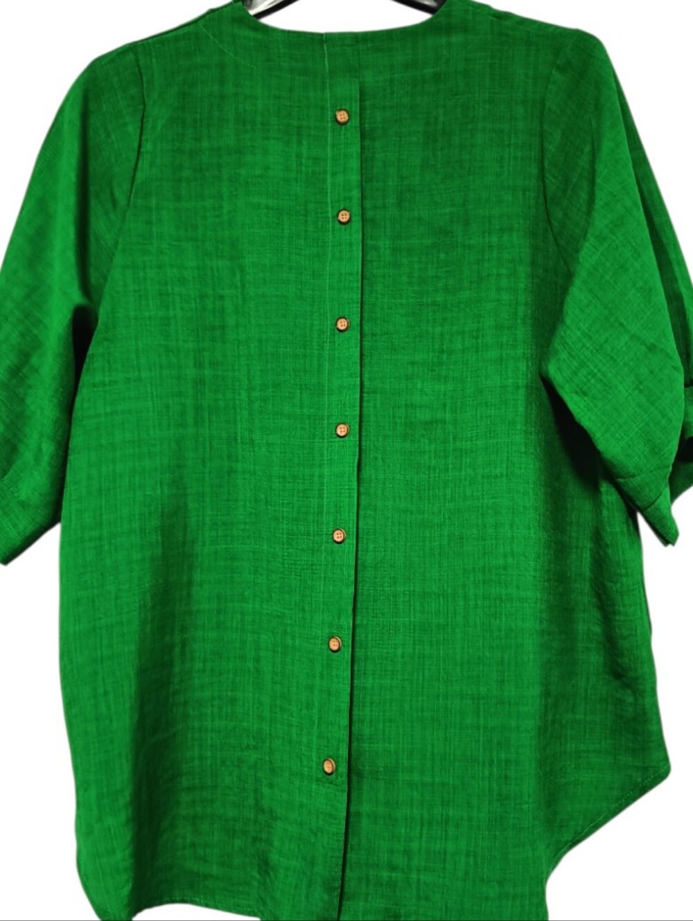 L🍀Viscose V-Neck Short Sleeve Blouse in Kelly Green - Picture 4 of 8
